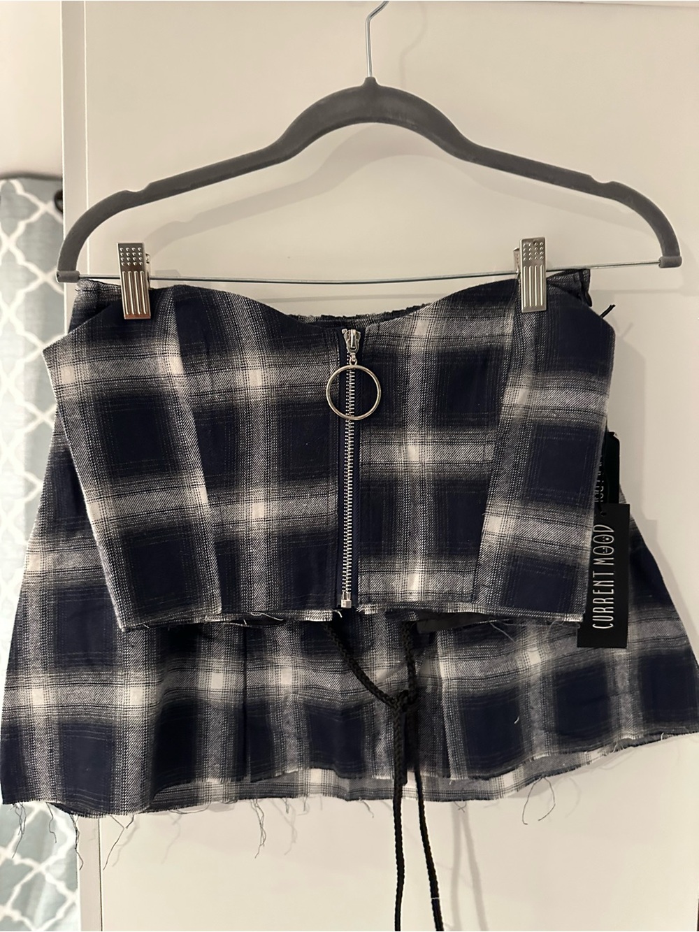 Dolls Kill Current mood Navy Plaid Mini Skirt set Medium